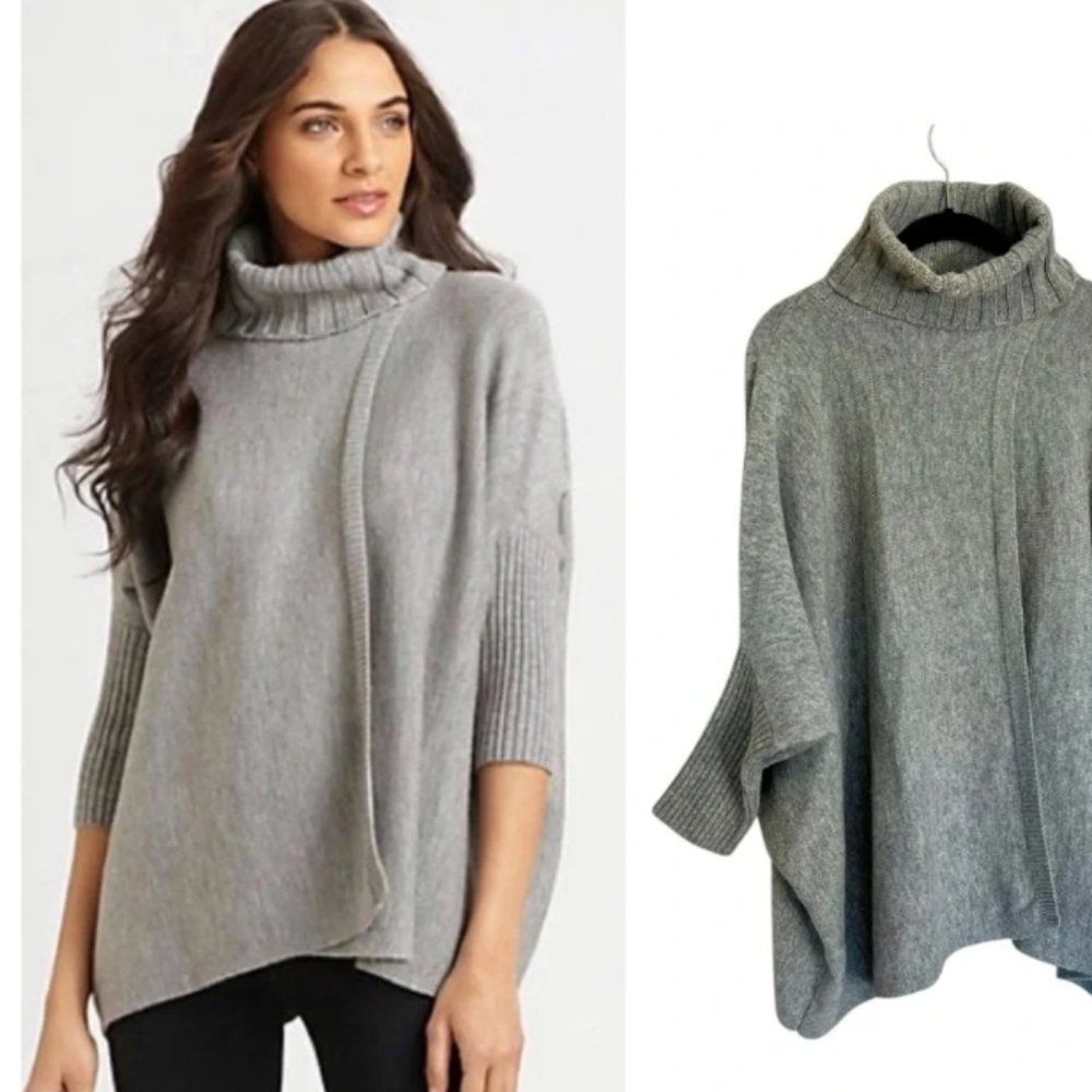DVF DIANE VON FURSTENBERG Grey Ahiga Poncho Wool & Cashmere Sweater S